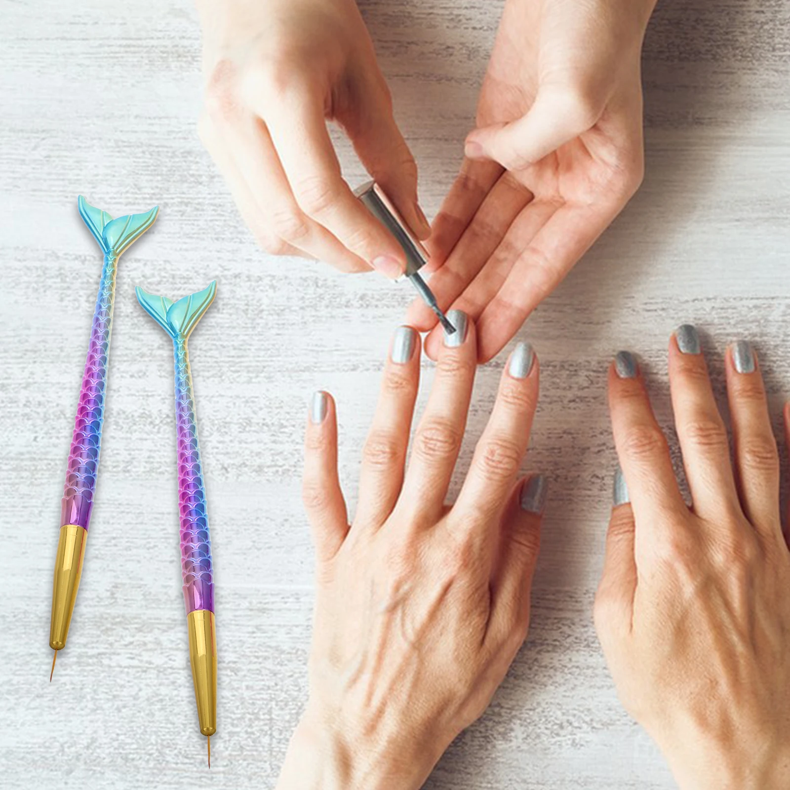 3 pezzi Set di pennelli Linea sirena Design sfumato Pennello per dettagli riutilizzabile per strumenti in gel Penne per rivestimento artistico Strumenti per punteggiare Decorazione delle unghie