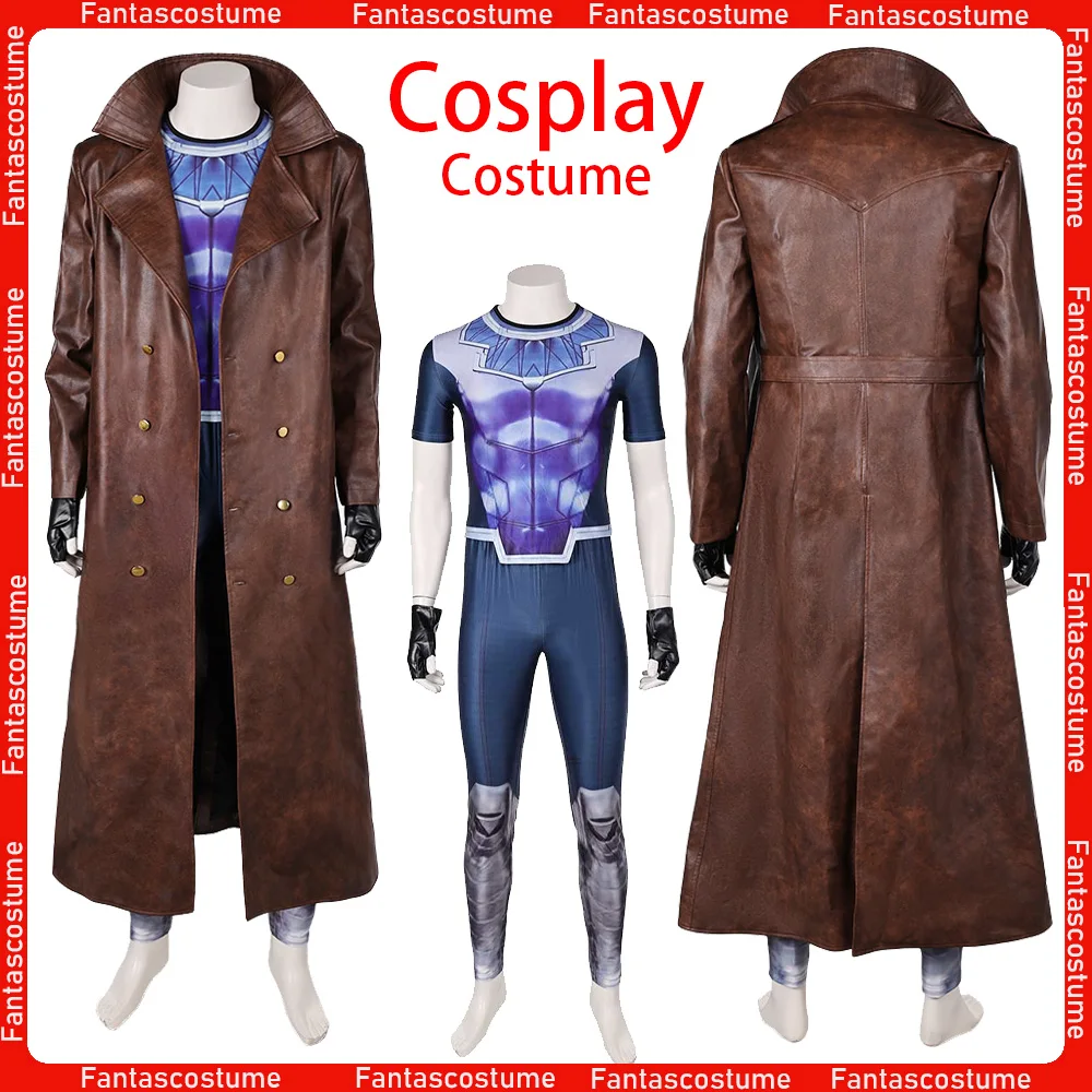 Male Gambit Cosplay T-shirt Pants Coat Gloves Remy Roleplay LeBeau Costume Adult Men Halloween Carnival Party Fantasia Suit