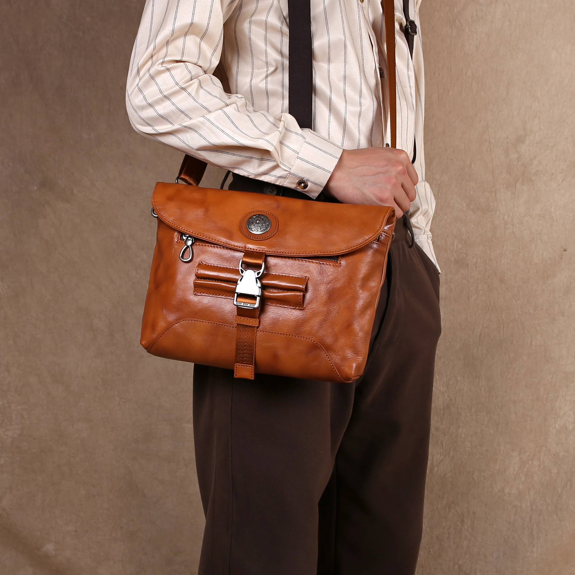 Leather Vintage Men's Single Shoulder Bun Layer Cowhide Fashion Soft Leather Casual Trend New Crossbody Bag large Clutch Bag
