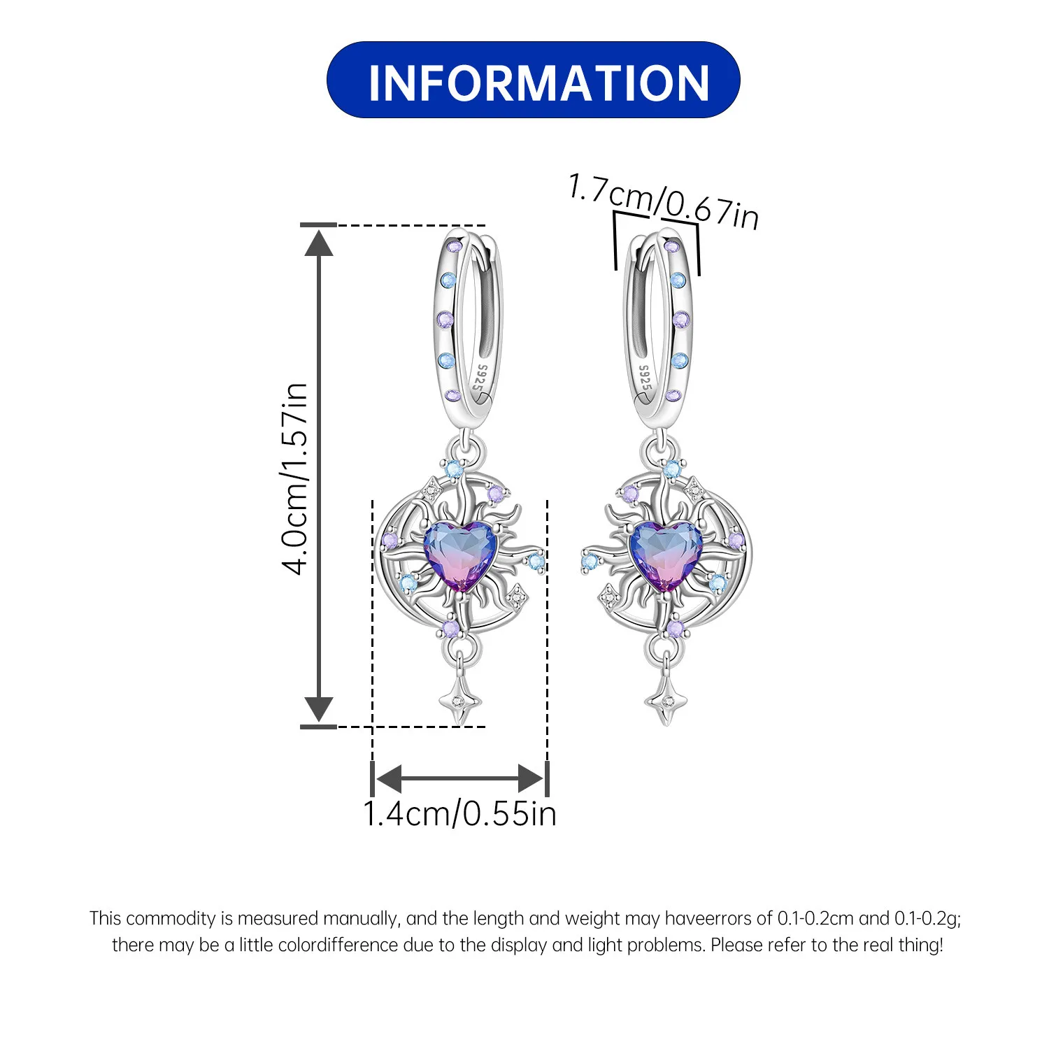 Original 925 Sterling Silber Ohrring, Exquisiter Lila Herzförmiger Ohrring für Frauen, Tägliches Schmuckgeschenk zum Geburtstag oder Valentinstag – Detail 3