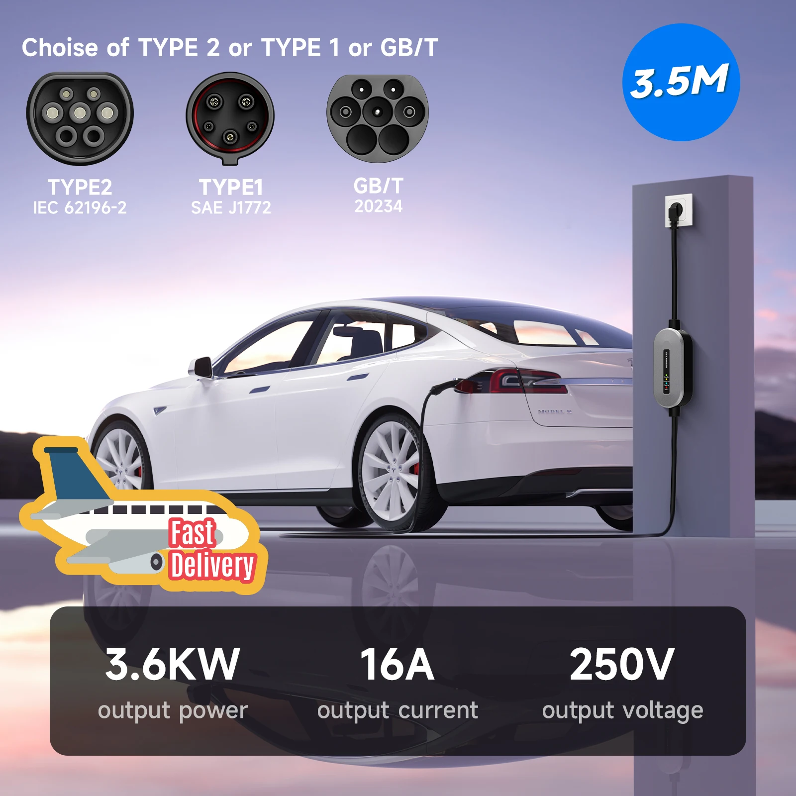 

AFEEV 16A 3,6 кВт Портативное зарядное устройство для электромобилей Type2 IEC62196-2 Type1 SAE J1772 GBT EU Plug Wallbox для зарядного устройства для электромобиля