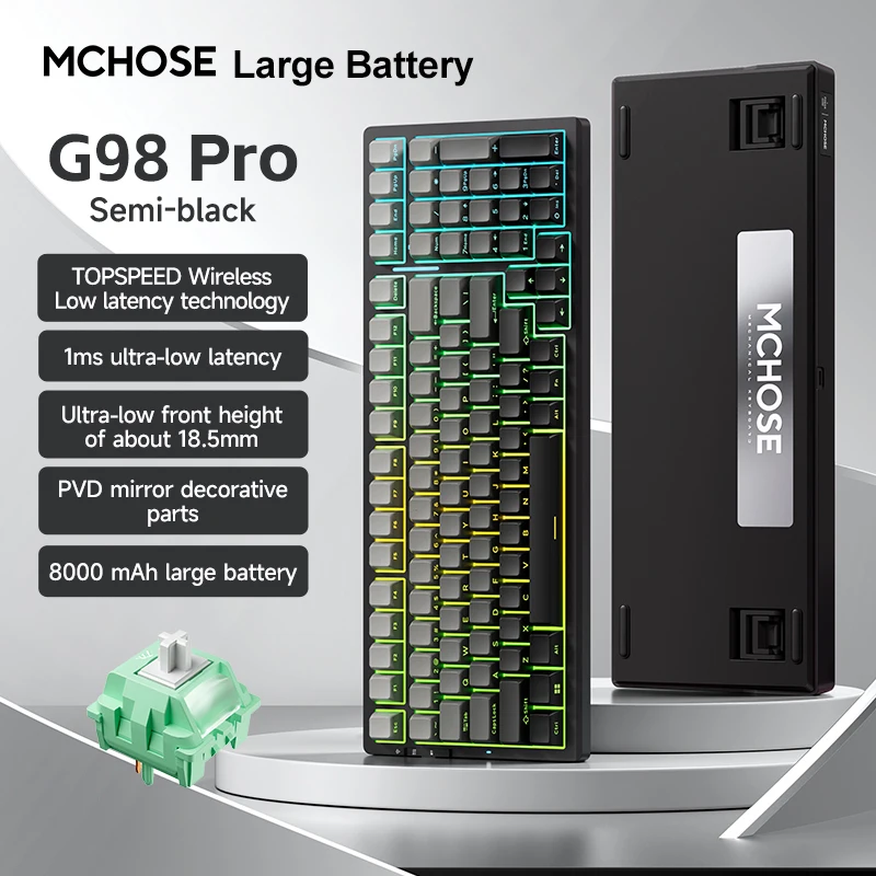 MCHOSE G98 Pro Tri-Mode Wireless Mechanical Keyboard Hot Swappable RGB Low Latency 8000mAh Battery Gasket PBT Keycaps for Gaming