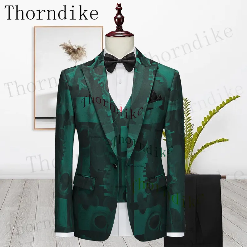 Thorndike New Mens Wedding Suit Slim Fit Dinner Prom Grooms Tuxedo Custom Green Business Blazer Best Man Jacket Vest With Pants