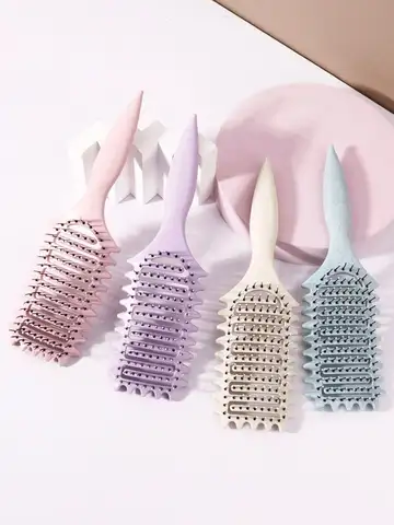 Curling Styling Brush - Hollow Massage Comb, Nylon Mane, ABS Plastic Handle, Comfortable Grip Special for Real Hair Wigs