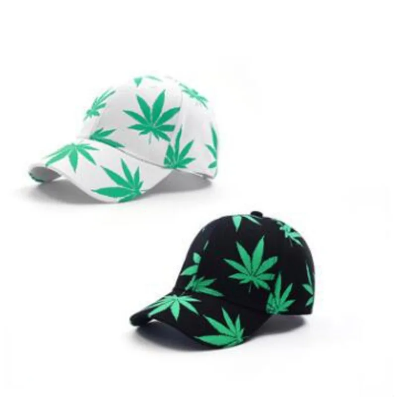 2023 New Fashion Embroidery Maple Leaf White Cap Weed Snapback Hats For Men Women Cotton Swag Hip Hop Fitted Baseball Caps