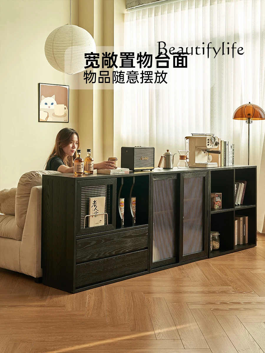 

Retro Solid Wood Black Free Combination Cabinet Living Room Storage Integrated Floor-Standing Rack Storage Bookcase