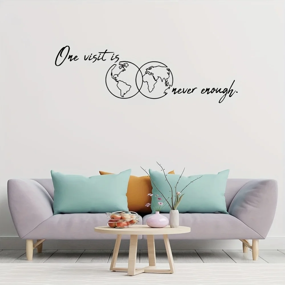 Contemporary Style Vinyl Wall Decal  'One Visit Is Never Enough' Travel Theme, Pasted Cartoon Earth Wall Sticker For Home