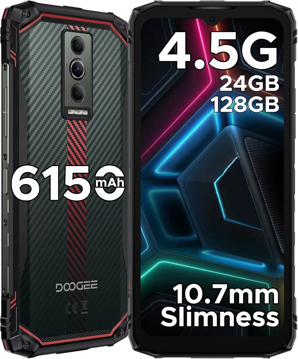 Прочный смартфон DOOGEE Blade10 Energy 4.5G, ультратонкий (10.7 мм), 24 ГБ + 128 ГБ/TF 2 ТБ, восьмиядерный, Android 15, 6.56