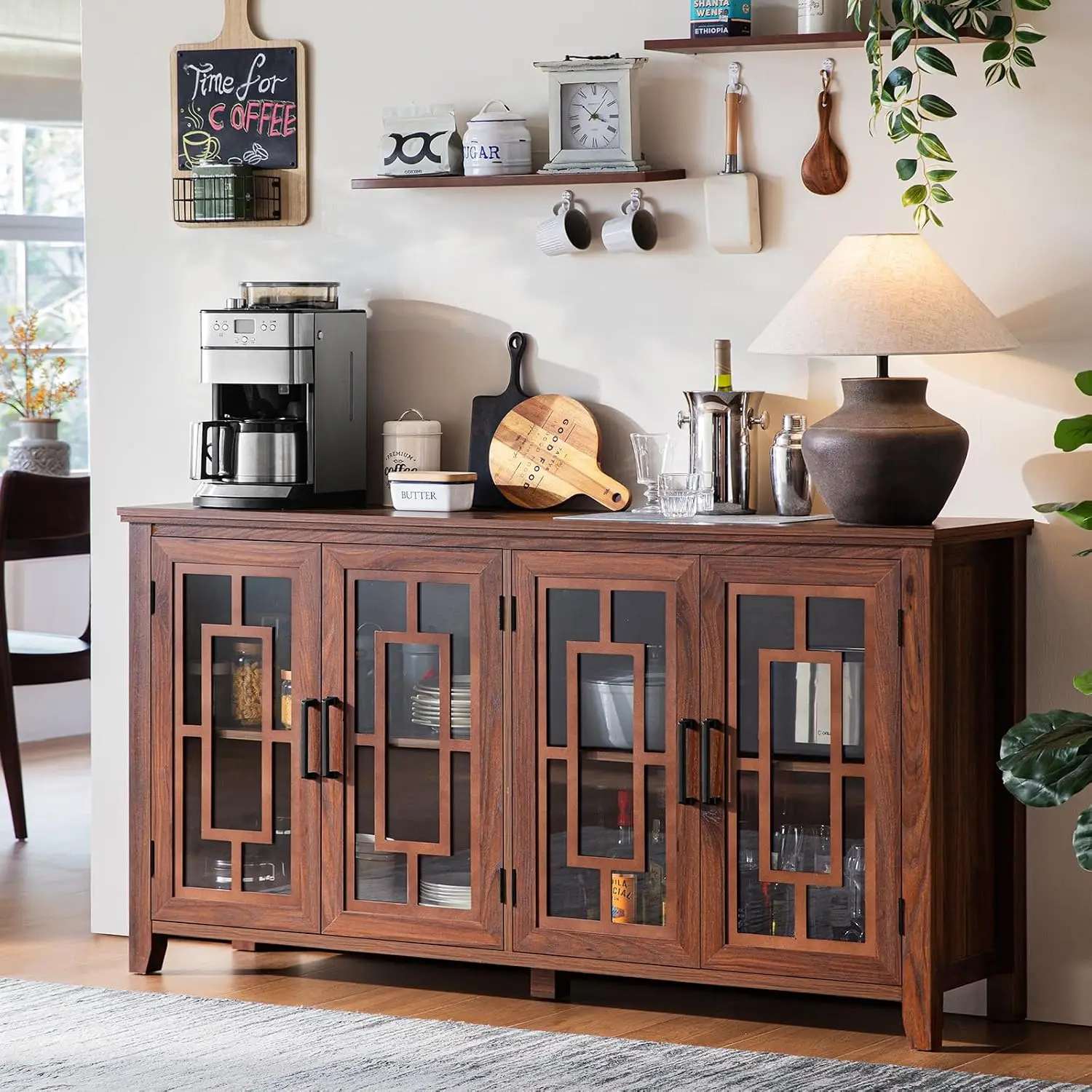 63" Farmhouse Large Sideboard Buffet Cabinet with Storage, Brown, Customized
