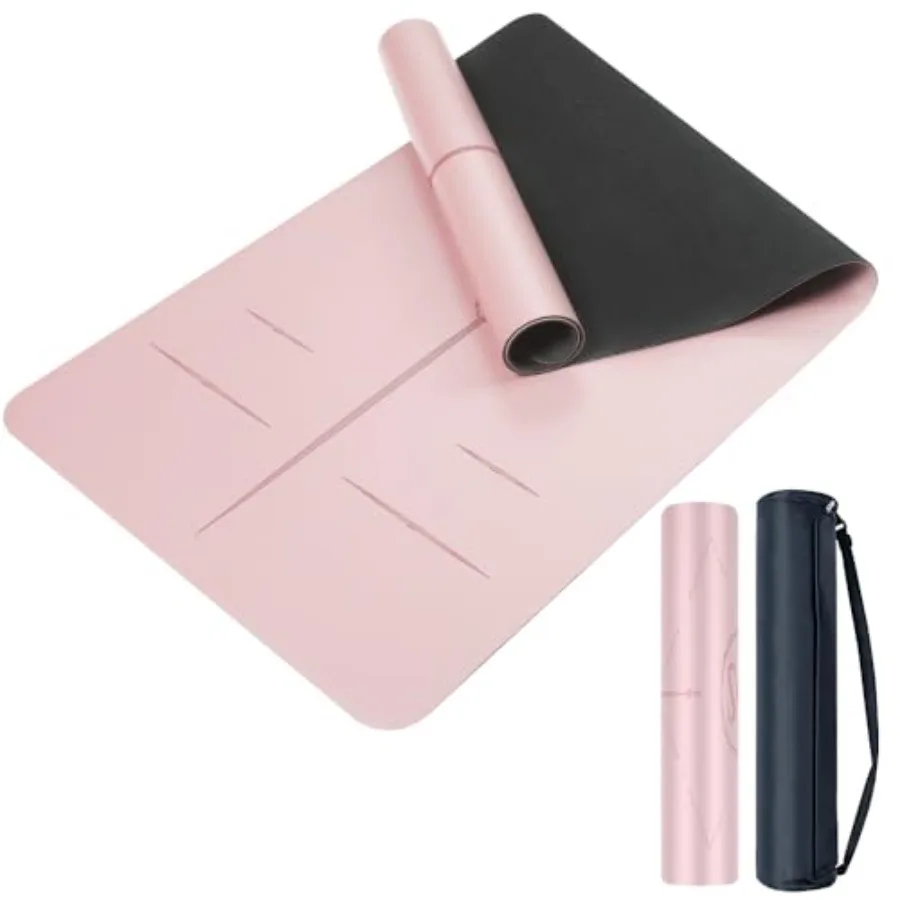 Natural Rubber Yoga Mat - Non Slip Non Toxic - 5mm Thick Yoga Mat for Hot Yoga/Pilates - Extra Large 26.8'' with Alignment Guid