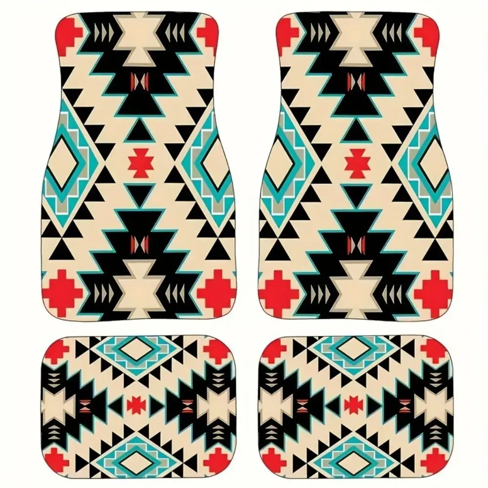 4Pcs Bohemian Car Floor Mats Rubber Back Heavy Duty Persian Carpet Car Decoration Dirty Resistant Car Floor Protector Rugs