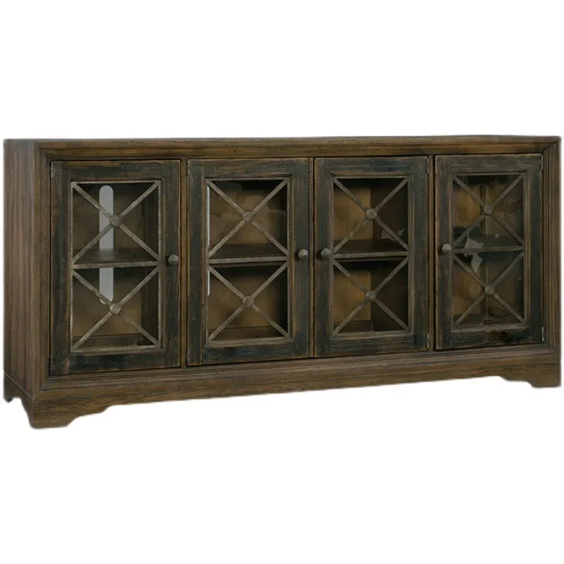 American TV solid wood living room cabinet, simple rural retro storage video cabinet, coffee table combination