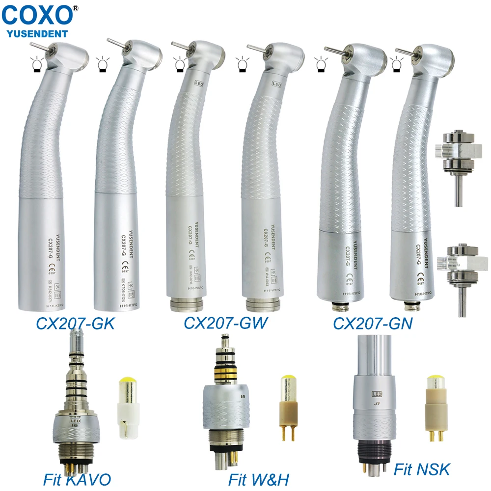 Turbina dentystyczna COXO światłowód LED rękojeści stomatologicznej przycisk wysokiej prędkości, szybkie łączenie dopasować produkty do stomatologii