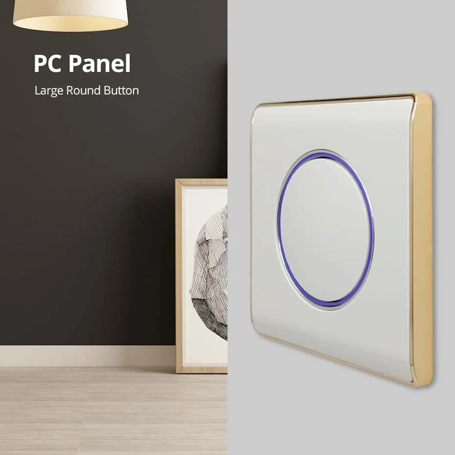 Wallpad branco pc painel com borda de ouro rosado grande círculo led indicador interruptor de luz parede e soquete conjunto botão redondo