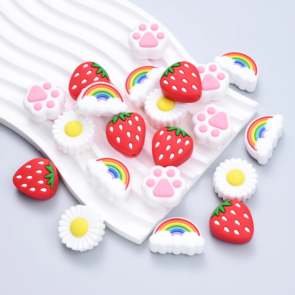 4 pezzi in silicone artiglio di gatto fragola arcobaleno crisantemo perline in silicone per bambini da masticare per accessori per massaggiagengive BPA gratuito