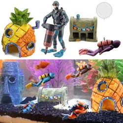 Aquarium Decoration Fish Tank Ornaments Cartoon Sponges Bobs Pineapple House Resin aquarium rock decor Floating Decoration