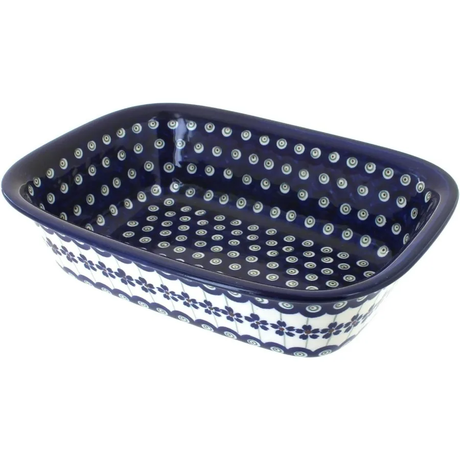 

Polish Pottery - Blue Flowering Peacock Loaf Baker - 10" x 7.25" - Ceramic Bread Baking Dish for Baking & Serving Loaves