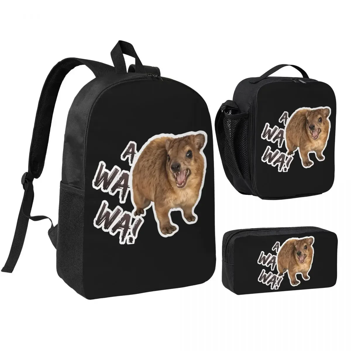 Awawa Angry Screaming Rock Hyrax Backpack Student BookBag School Bag Computer Shoulder Bags 3ps Insulated Lunch Bag Pencil Case