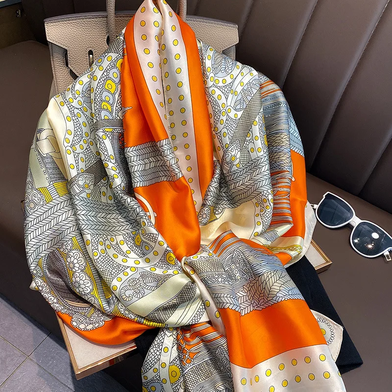 Luxury Brand Large Silk Scarf Women Fashion Print Shawls And Wrap Bufanda Foulard Female Beach Scarves Thin Soft Stoles Bandana