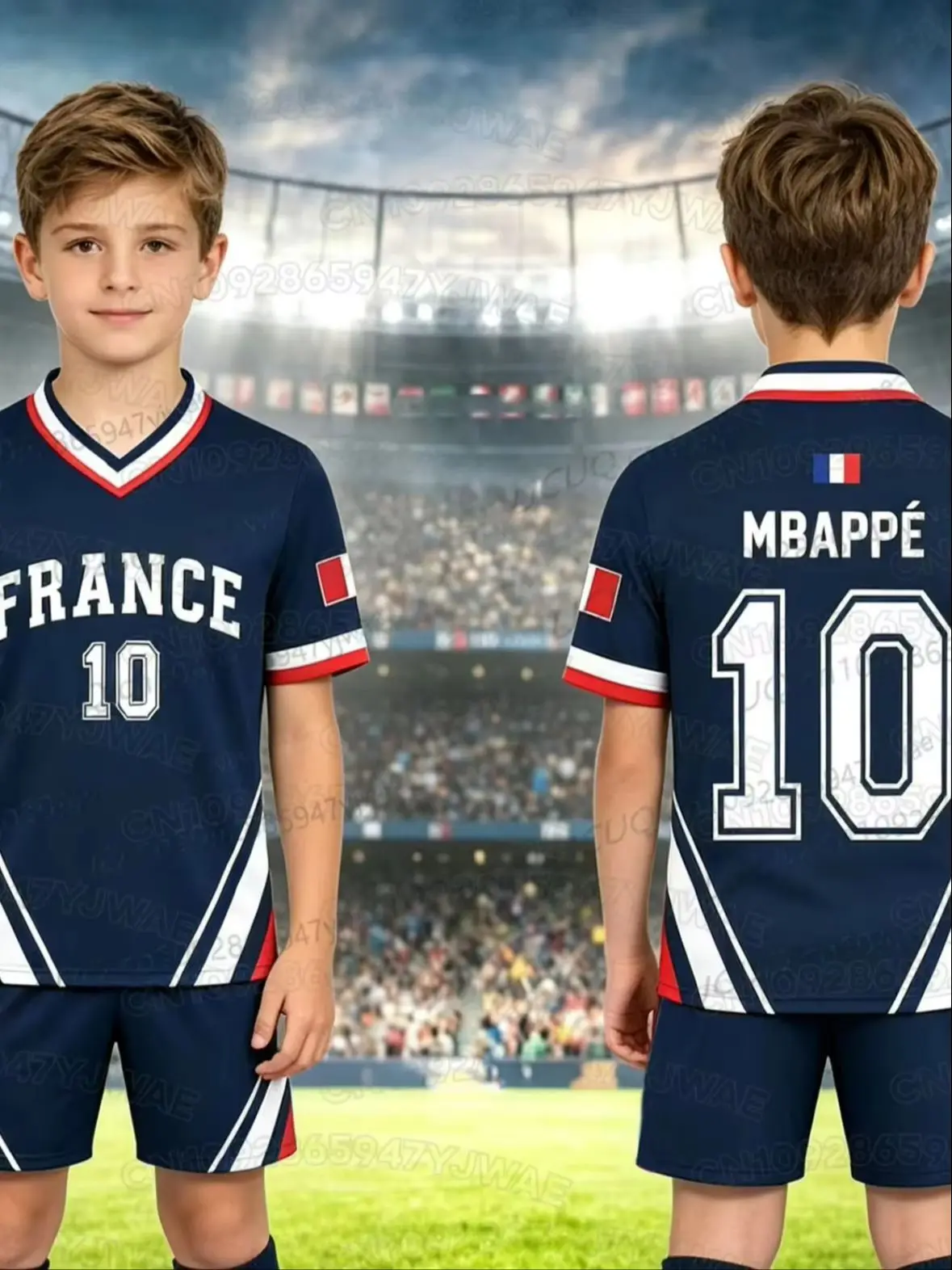 2026 Spezial Nr. 10 Mbappé Fußballtrikot-Shorts-Set für Damen und Herren, Frankreich-Flagge, Fan-Shirt und Shorts, Sommer-Kinder-2-Teiler-Set – Detail 5