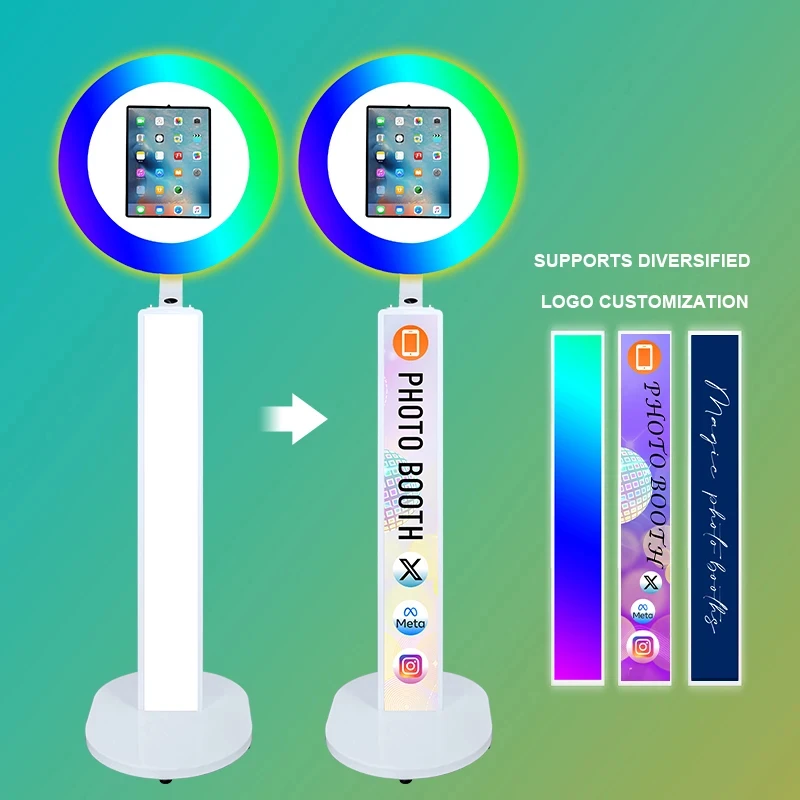 Portable Stand Selfie PhotoBooth Machine Metal Shell iPad Photo Booth With Ring Light for iPad 10.2'' 10.9'' 11'' 12.9''