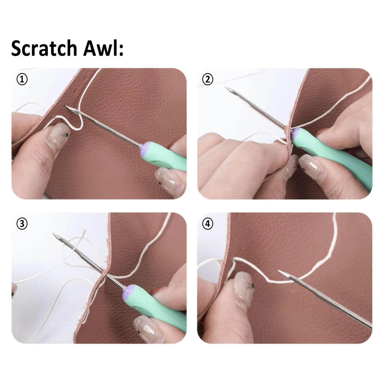 الجلود خياطة Awl 4 قطع الخياطة الممزق أداة خدش Awl عدة لخيوط الحرف اليدوية التطريز اللحف الحياكة #4