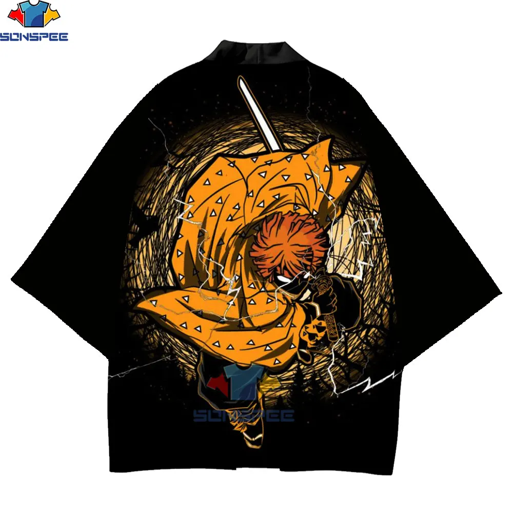 Sonspee 3d impresso quimono dos homens japonês tradicional roupas cardigan masculino clássico anime demônio slayer preto japão cosplay traje