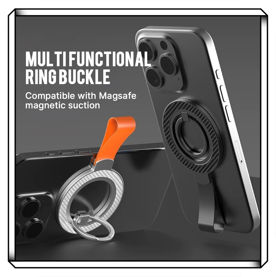 

Universal Double-sided Magnetic Holder for Magsafe Mobile Phone Stand in Car Grip Finger Ring Bracket with Hand Strap for iPhone