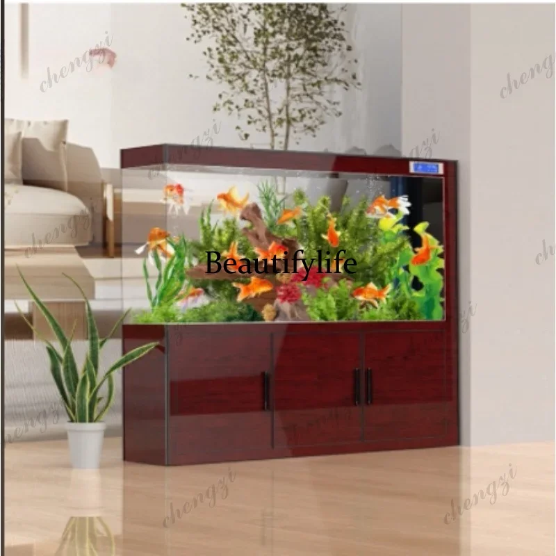E136 New fish tank integrated installation-free bottom cabinet household living room aquarium ultra-white bottom filter water-fr