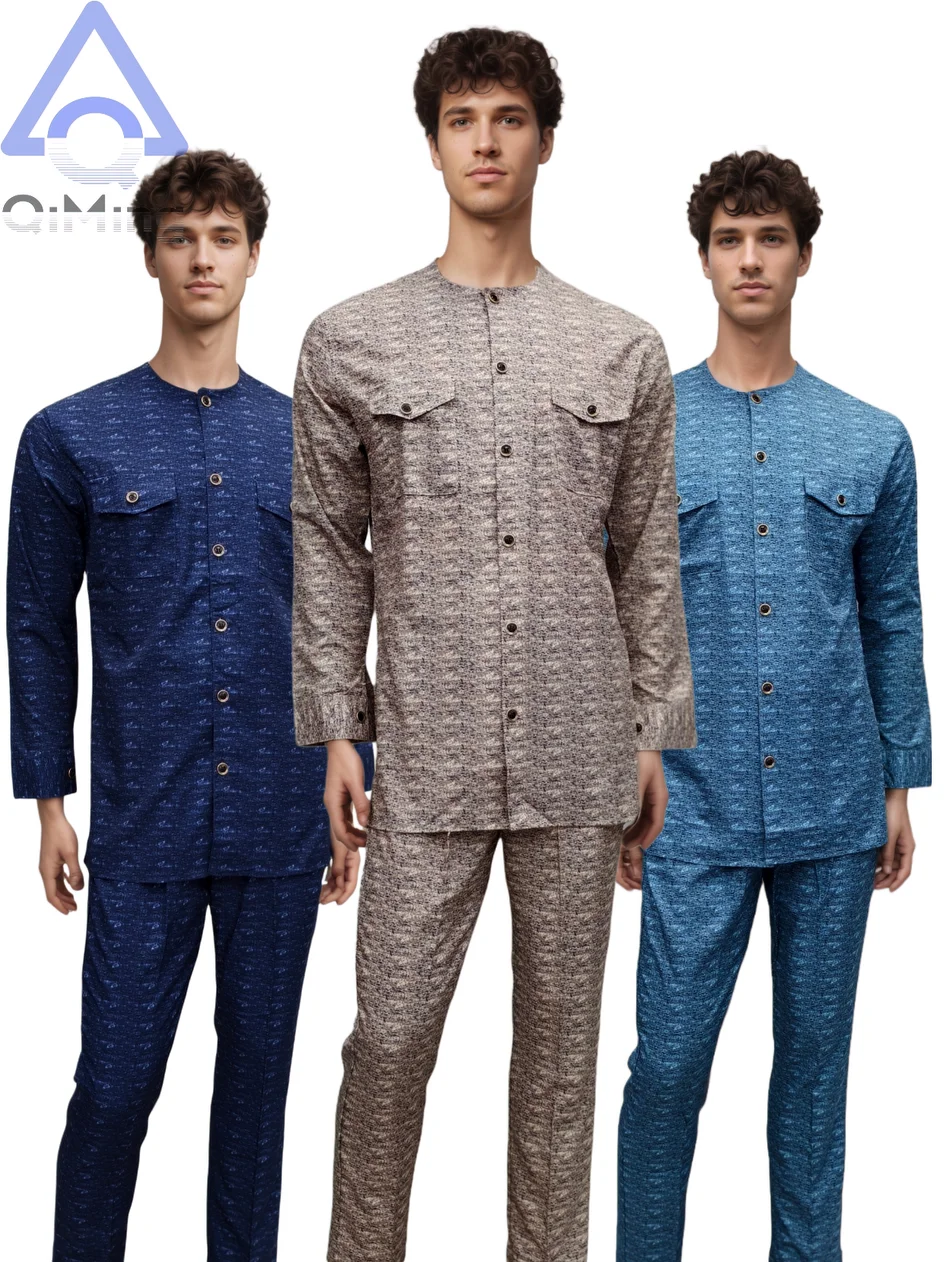 Image 5: Tenue imprimée pour hommes musulmans, chemise courte et pantalon à manches longues, maroc, arabe, islamique, Qfriends, pakistanais, Kurta Umrah