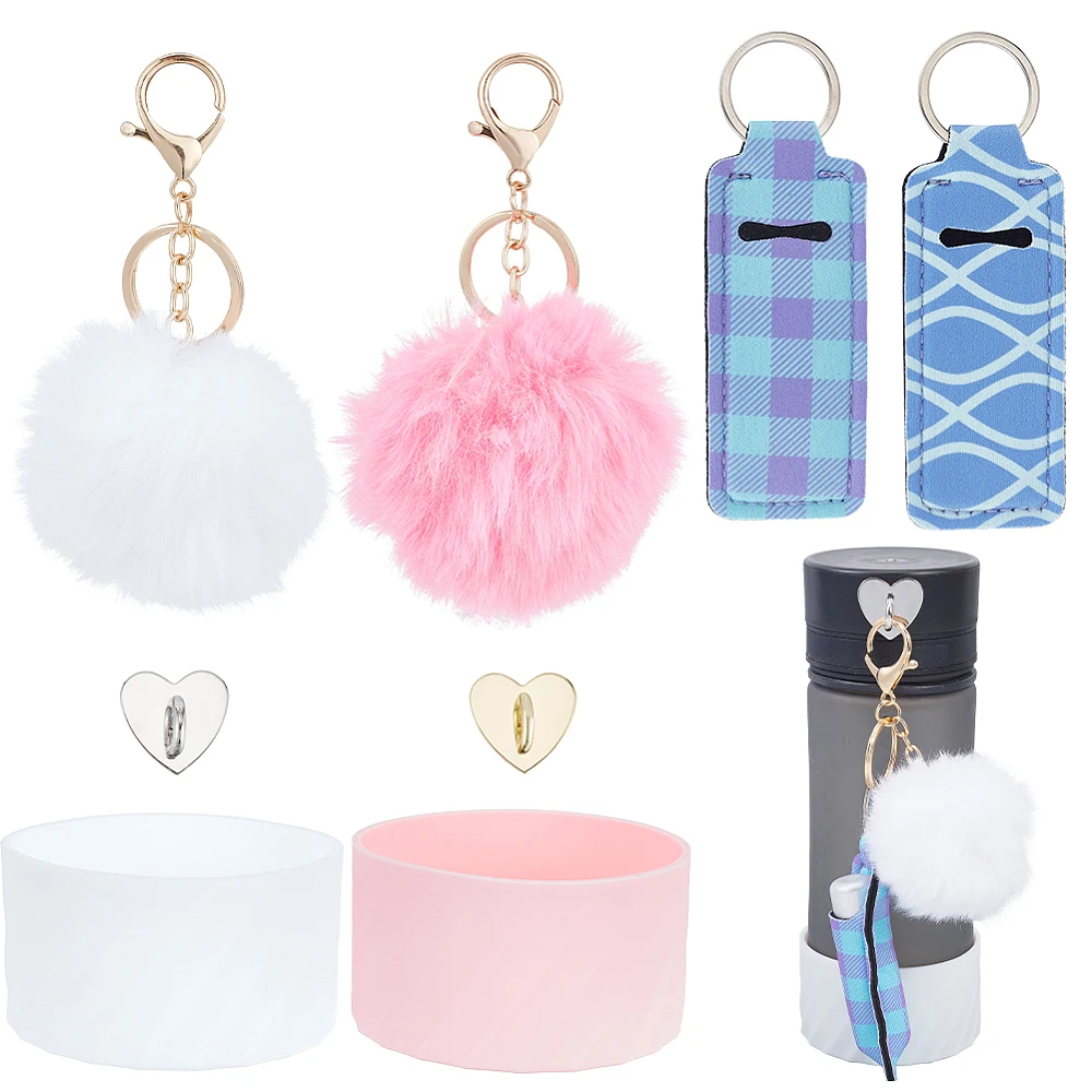 8Pcs Cup bottle Decoration DIY Kit Including Water Bottle for Cup Ball Keychain Heart Mini Hooks Lipstick Sleeve Pouch