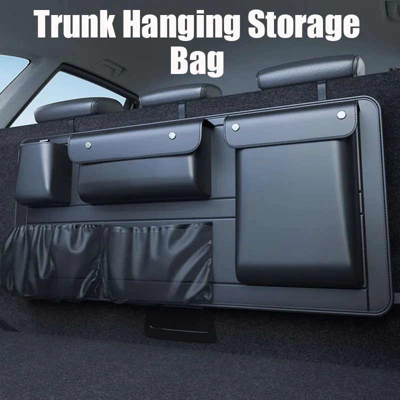 

Back Seat Car Trunk Hanging Storage Bag Organizer Premium Leather Waterproof Multi-pocket Car Trunk Storage Bag Organizer
