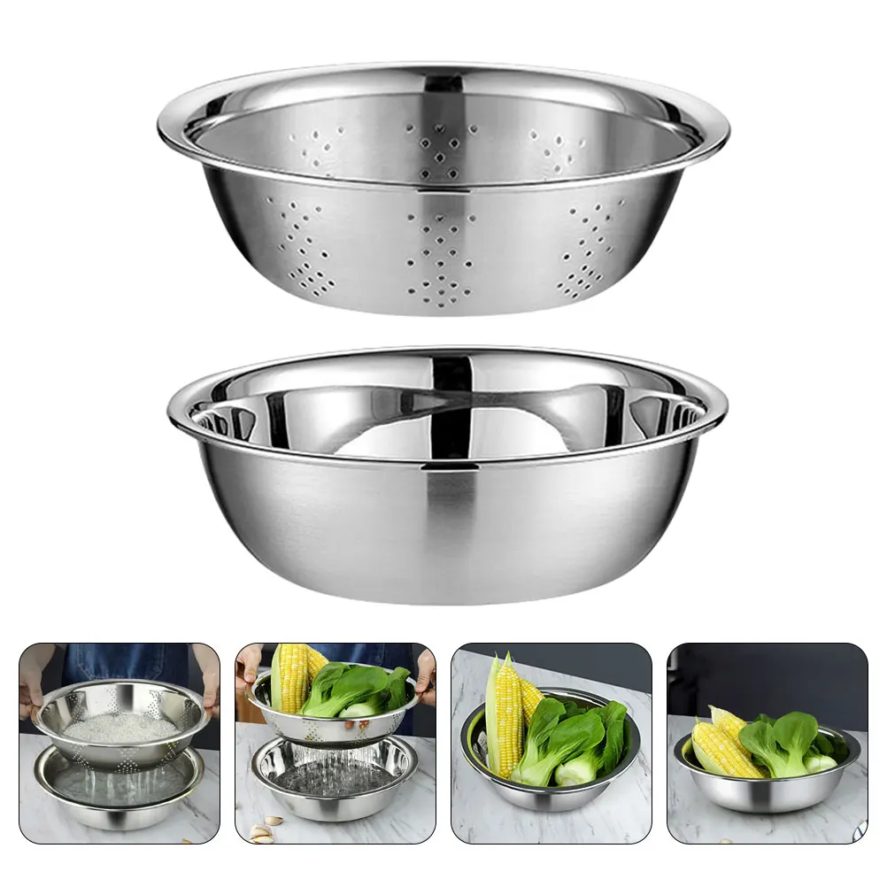 

Stainless Steel Draining Basin Rice Sieve Kitchen Sink Filter Bowl Fruit Washing Home Use Strainer Soup Noodles Hot Pot