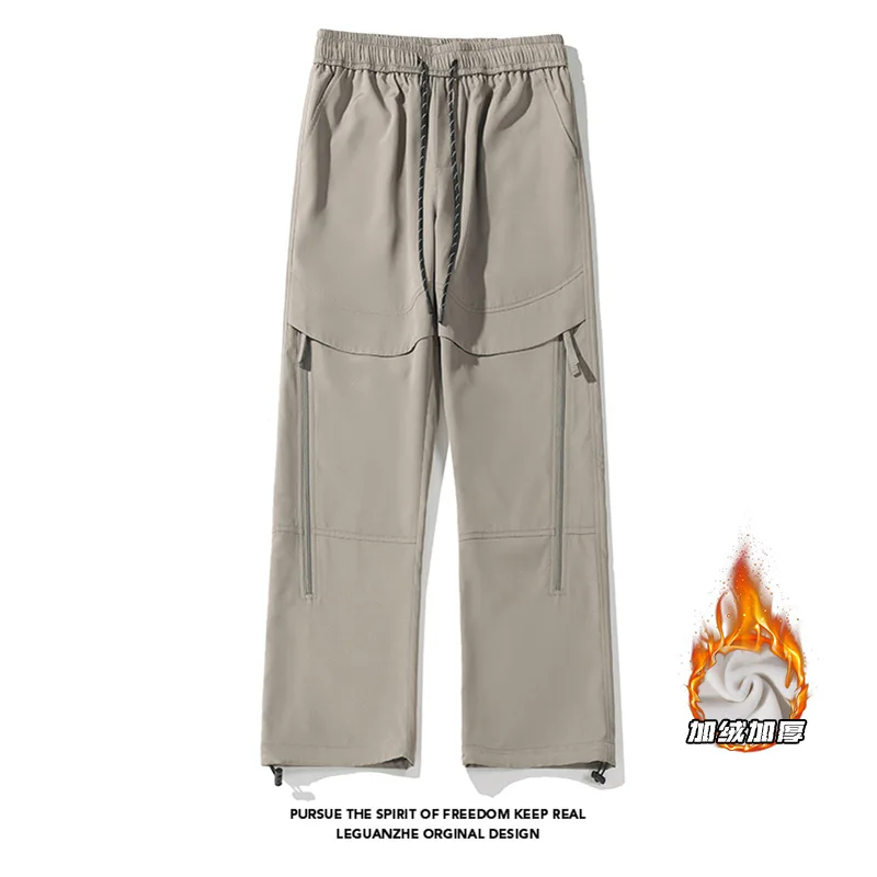 

【Mirrordust】2025 Большие размеры, ветрозащитные брюки из софтшелла на флисовой подкладке в американском стиле, повседневные длинные брюки для пешего туризма, M-5X