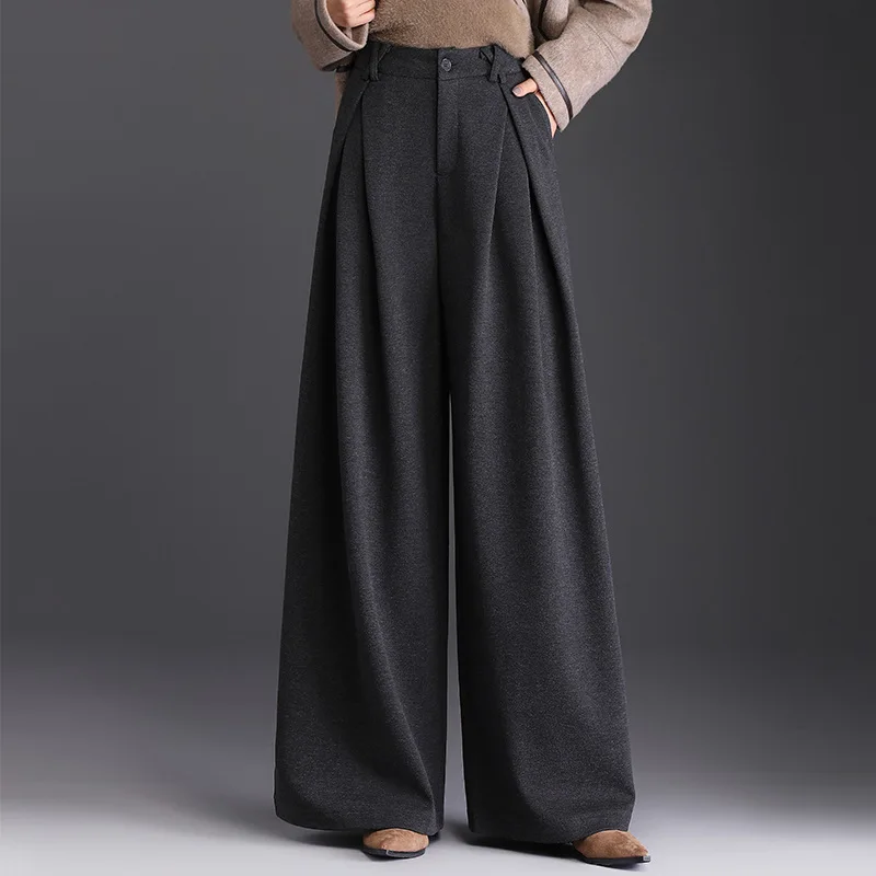 

Womne High Waist Wide Leg Pants 2025 Autumn Winter Wool Wide Leg Suit Pants High Waisted Straight Leg Floor Casual Trousers