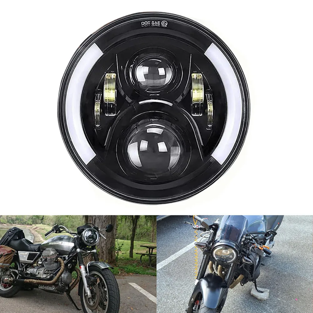 

1PC 7 Inch Round LED Headlight For Motorcycle Retro Cafe Racer Front High Low Beam Headlamp With Halo Ring DRL Signal Moto Light
