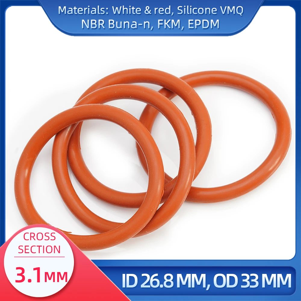 

O Ring CS 3.1 mm ID 26.8 mm OD 33 mm Material With Silicone VMQ NBR FKM EPDM ORing Seal Gaske