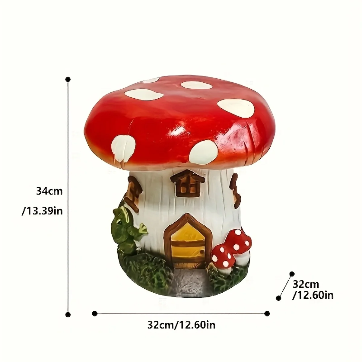 l13.4" Mushroom House Garden Stool, Oversized Resin Sculpture & Fairy Forest Base, Decorative Stool for Home, Courtyard, Lawn, Indoor & Outdoor Spring & Summer Decoration view 8