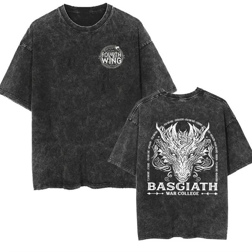 

Basgiath War College Vintage Washed T Shirts Fourth Wing Dragon Rider Print Short Sleeve T-shirt Women Fashion Oversized Tshirt