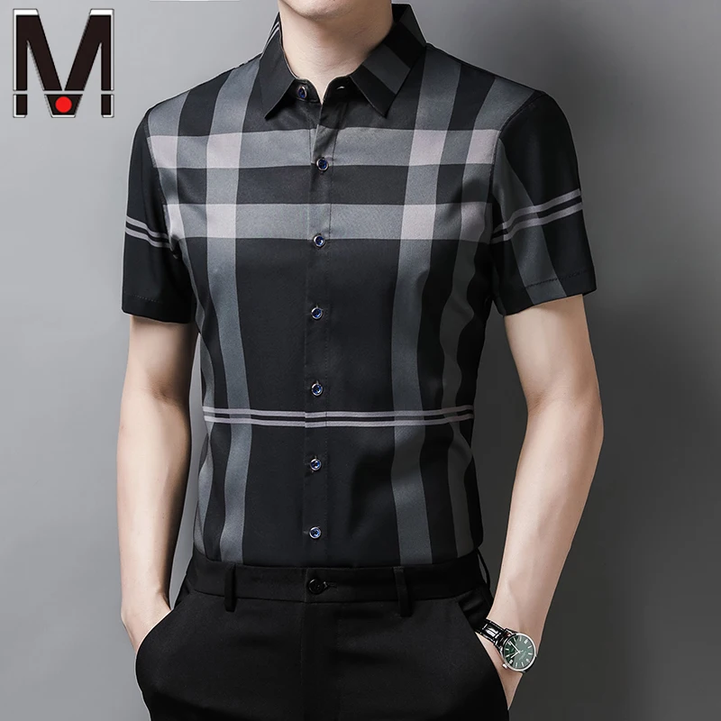 

New Men's Casual Striped Short Sleeved Lapel Shirt for Summer Fashion Comfort Wrinkle Resistant and Ironless Top