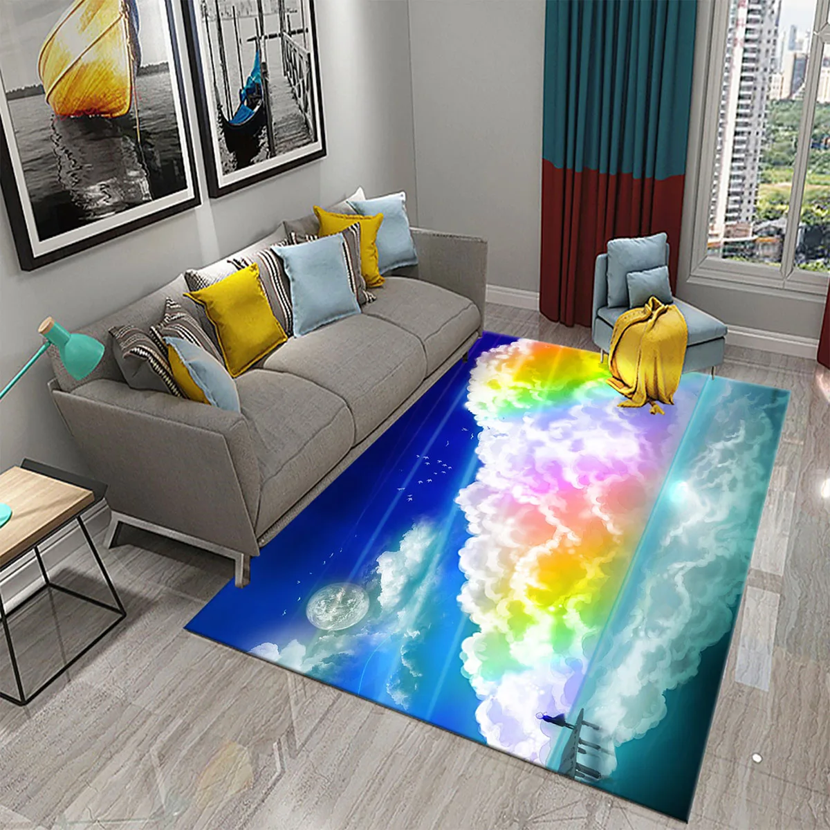 

3D Colorful Clouds Carpet Abstract Romantic Carpets for Living Room Bedroom Decor Rugs Bathroom Anti-slip Door Large Area Mats