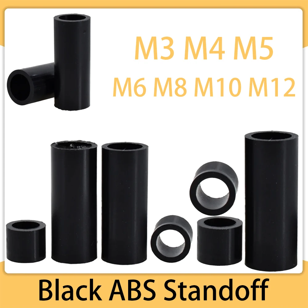 TV Install Spacers Spacing Bolt Washer Round Column Pillars Black ABS Nylon Hollow Non Thread Standoff PCB Support 100-1000Pcs