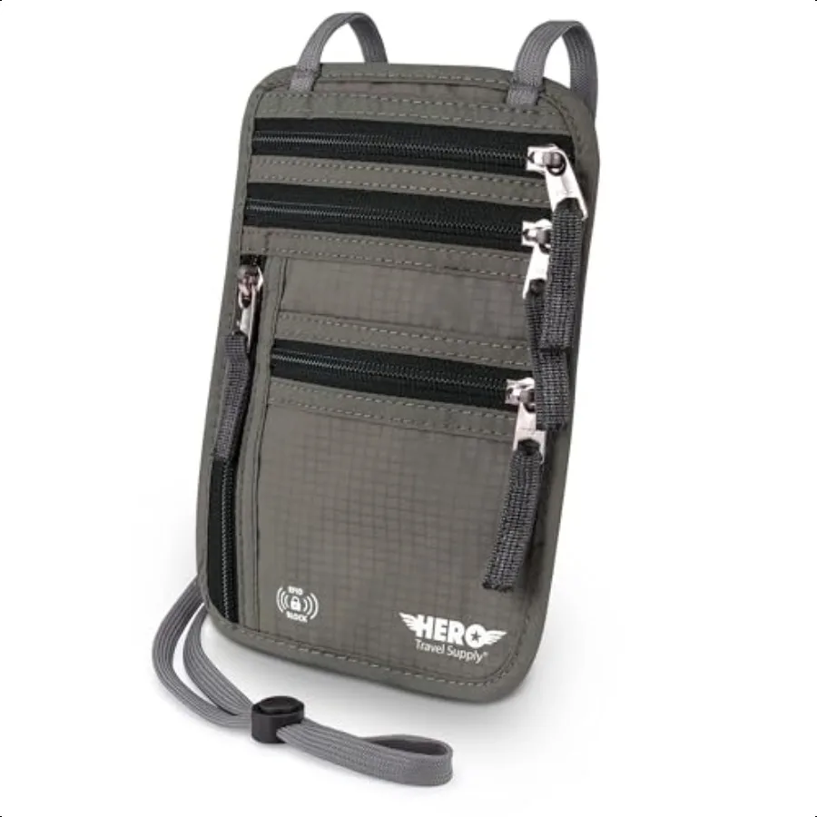 

HERO Neck Wallet RFID Blocking Passport Holder Easy to Conceal Travel Pouch