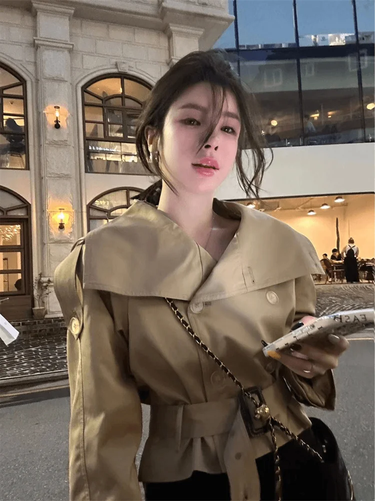 Trendy Short Coat Unique Super Beautiful British Style Women's Jacket Double Row Buttoned Wrap Winter Outerwear Casual Commute