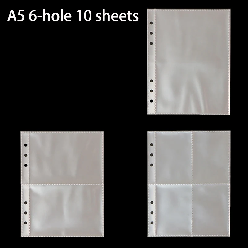 

6 Holes A5 Flipchart Sleeve Photo Organiser Flipchart Album Inserts 10 Pcs 1/2/4 Pockets Single Side Matte Laser Model Inserts