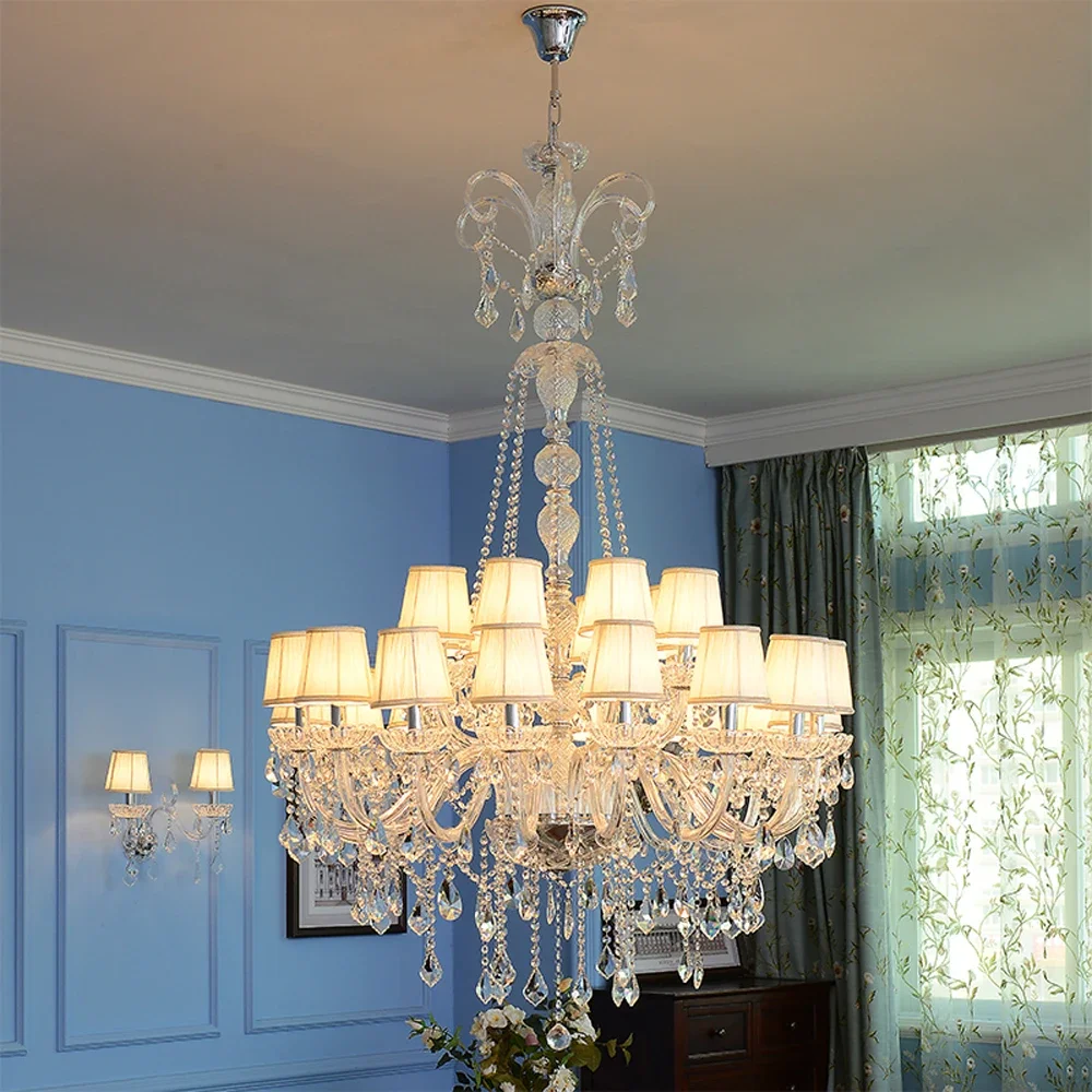 Hotel deco Luxury Crystal  Chandelier LED lustre project Lighting Living Room church hall Chandeliers Glass stair hanging lamp