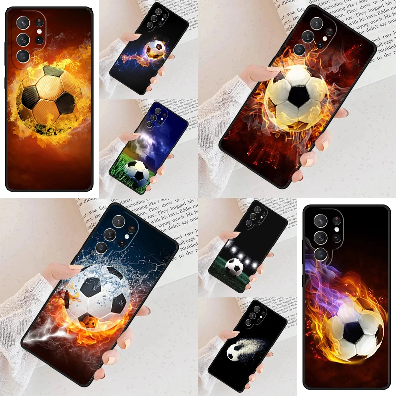 Football Soccer Ball on fire Phone Case For Samsung Galaxy S24 S23 S22 S21 Ultra S10 Note 10 Pro S20 Plus FE S9 S8 Cover