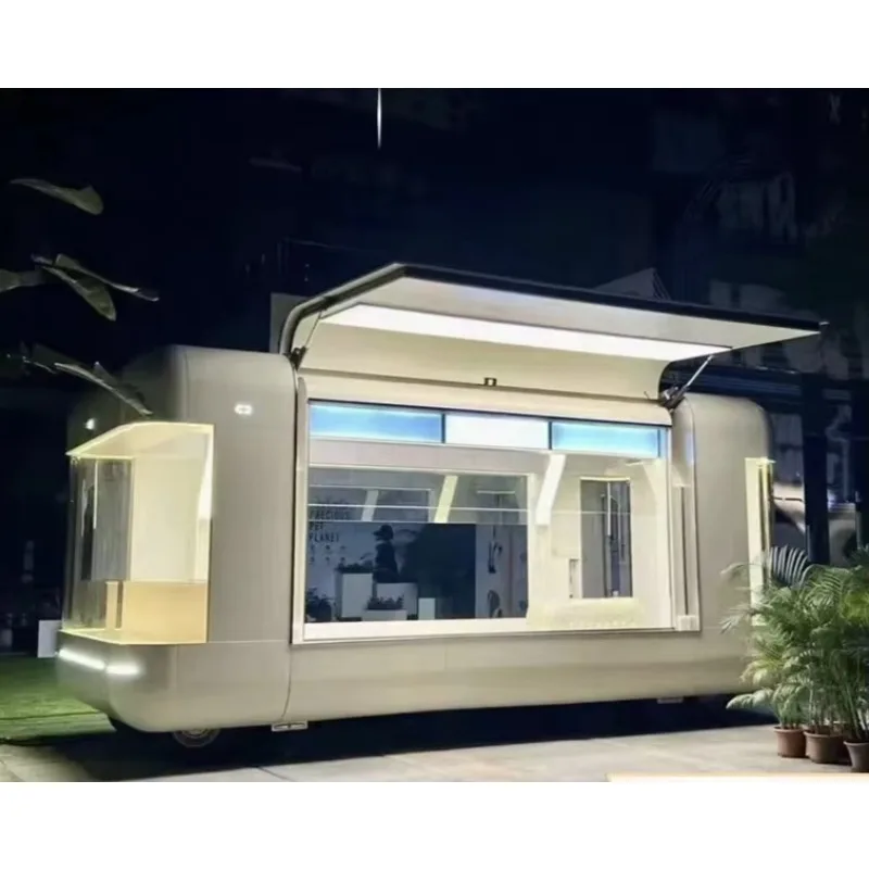 Rosafarbener mobiler Salon-Food-Truck mit integriertem Power-Eisskiosk-Fritteusengrill aus Edelstahl für gewerbliche Catering