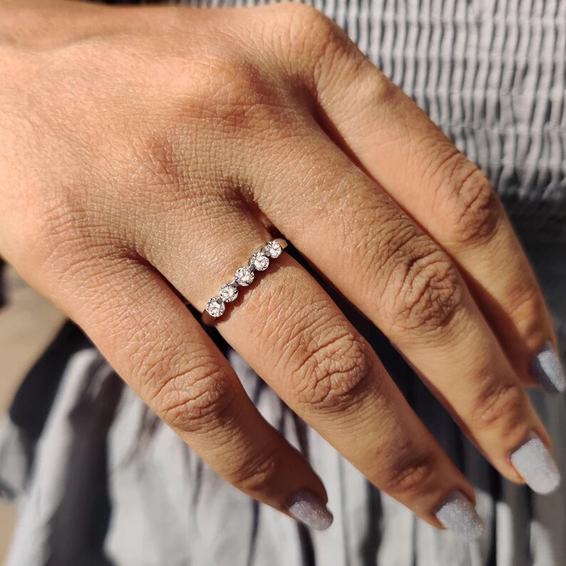 

RAPRGOLD Certified Round Cut Moissanites Half Eternity Ring Real S925 Sterling Silver Wedding Ring for Women Fine Jewelry Gifts