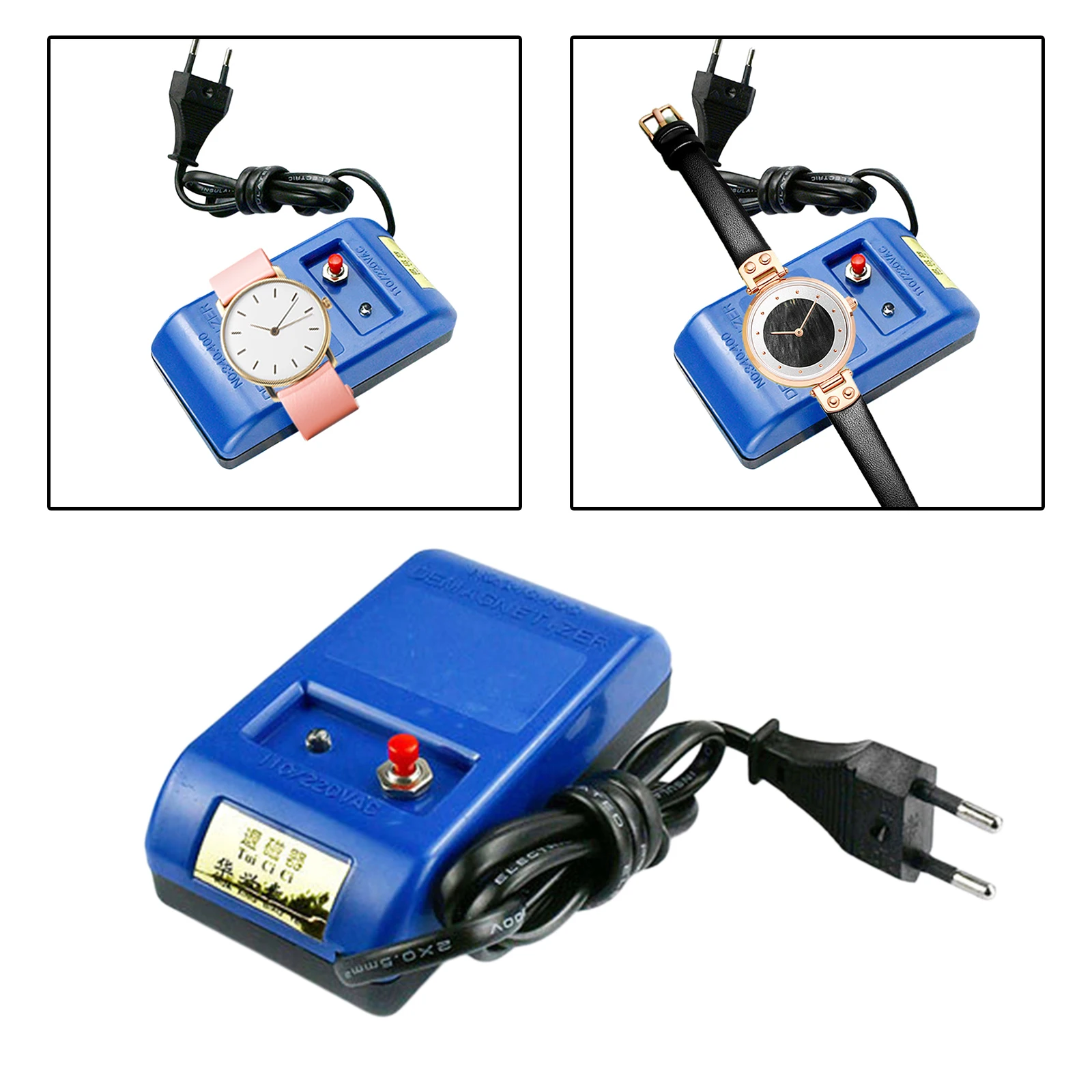 Watch Demagnetizer EU/US Plug Adjust Flat Head/Round Plug Blue for Jewelry Mechanical Quartz Watch Accessories Repair Tool